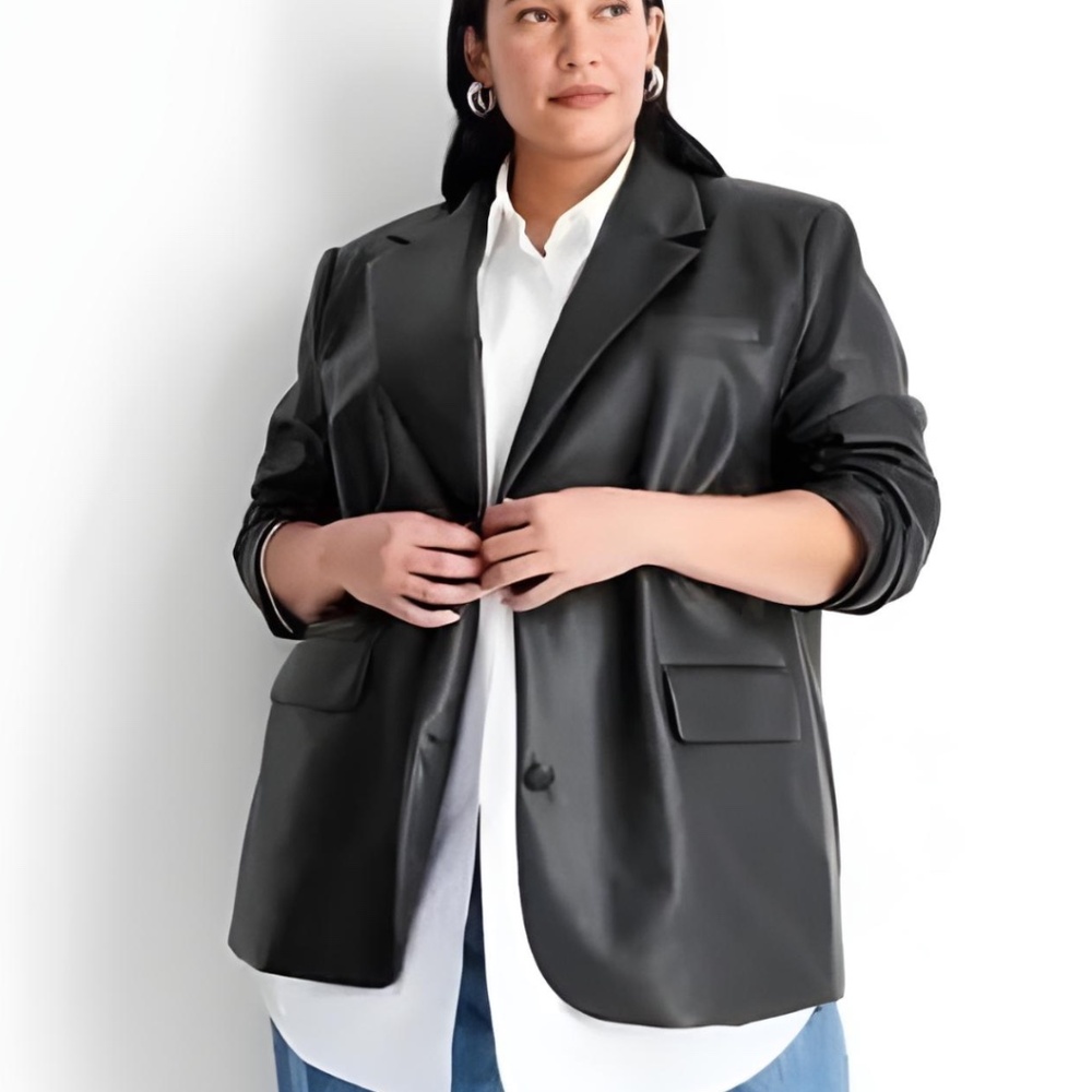Future Collective X Kahlana Barfield Black Faux Leather Blazer Oversized Plus 1X